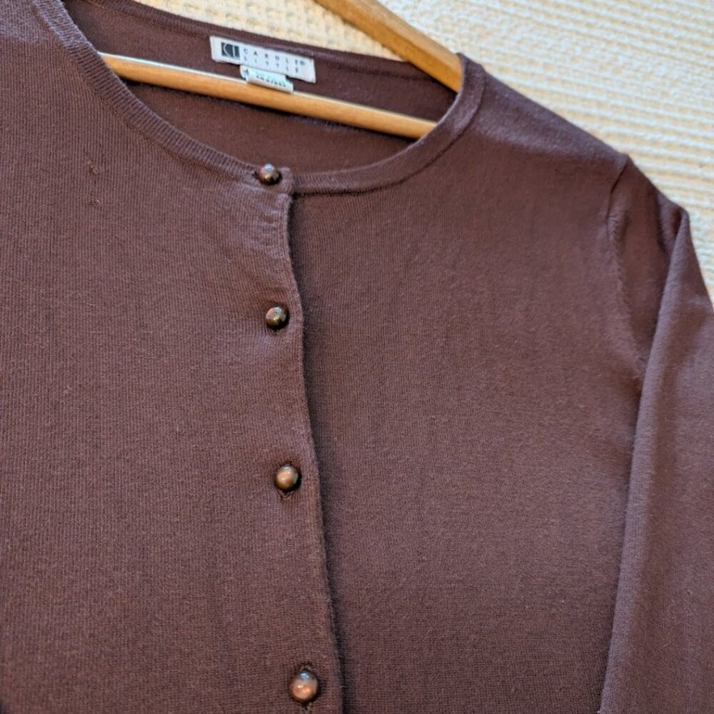 Viscose Knit Cardigan Chocolate Brown Size M - Picture 8 of 10
